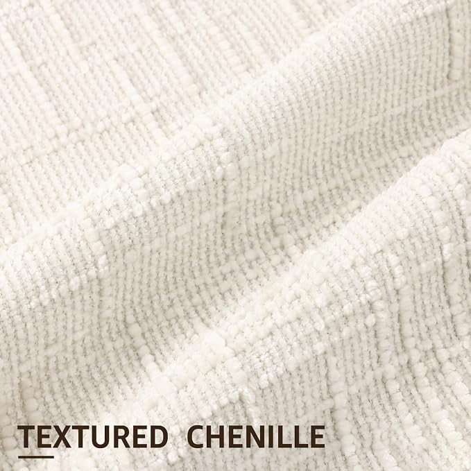 decorUhome Textured Chenille Throw Pillow Covers 26x26 Set of 2 Cream White | Fall Modern Farmhouse Soft Cozy Slubby Couch Pillow Cases Boho Decorative Pillow Cases for Bed Sofa Living Room Home Decor