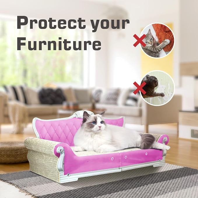 Extra Large Cat Scratcher Sofa Bed, Ergonomic Cardboard Couch | 27.5" Durable Cat Couch & Scratching Board, Reversible Lounge Furniture for Big Cats & Multi-Cat Households