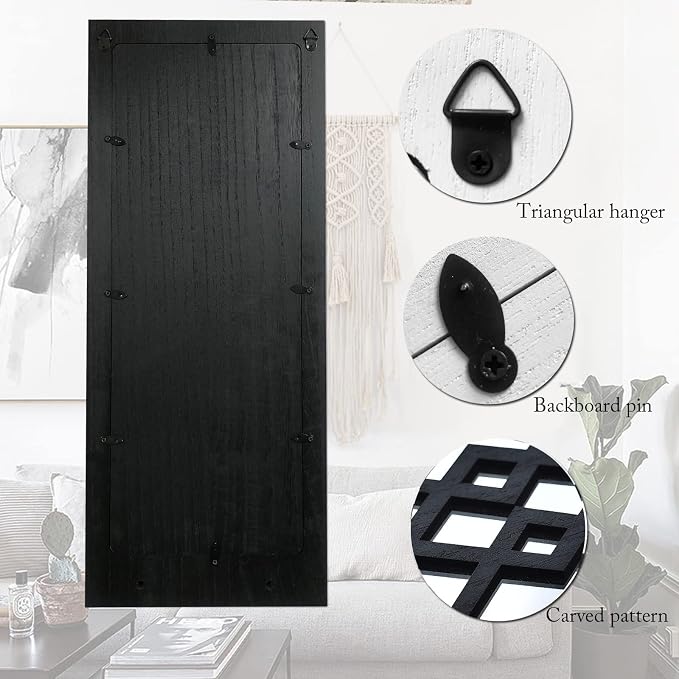 ZEXUIRU 2 Set Rustic Candle Sconces Living Room Bedroom Entryway Wood Mirrored, Farmhouse, Carved Frame Wall-Mount Wooden Candle Holders Wall Decor Hanging Handmade Holder - Black