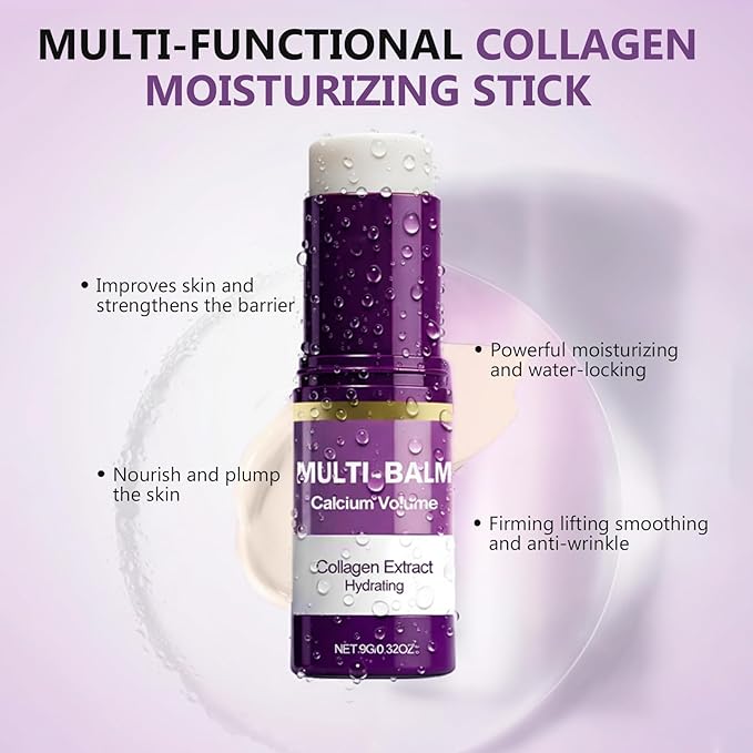 Hajoyful Calcium Multi Balm, Calcium Volume & Wrinkle Core Stick, Korean Collagen Moisturing Stick, Hydrating, Firming Skin, Suitable for Face, Eyes & Neck, 9g