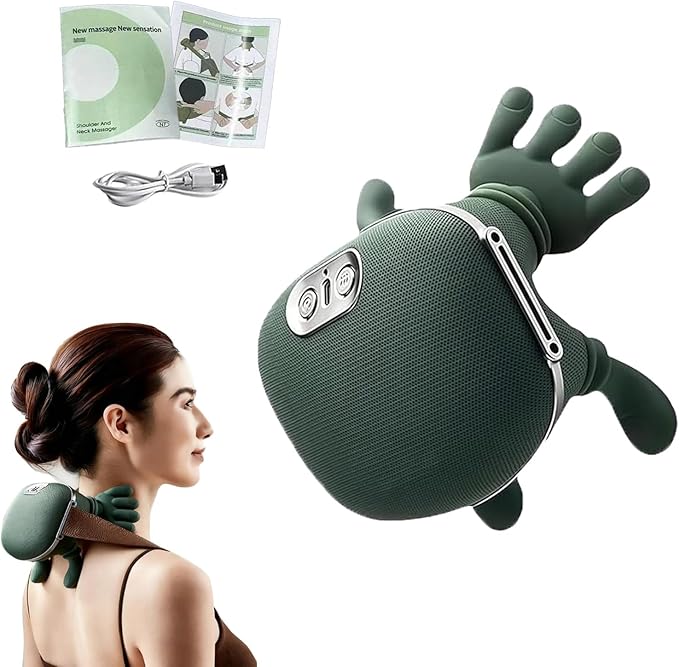 TOlegen Shoulder and Neck Massager, Portable Shiatsu Neck and Shoulder Massager, Electric Deep Tissue 4D Kneading Massage, Portable and Rechargeable for Home and Office (Green)
