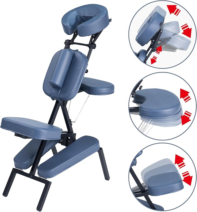 Professional Portable and Lightweight Tattoo/Massage Chair by Master Massage - Folding Aluminum Frame with Adjustable Features and Wheeled Carrying Case, Blue