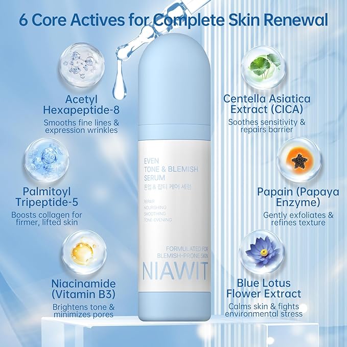 Even Tone & Blemish Serum – Face Brightening & Dark Spot Correcting Repair Serum with Centella, Niacinamide | Helps Smooth, Hydrate & Nourish, Gentle for Acne-Prone Skin, 1 fl.oz / 30ml