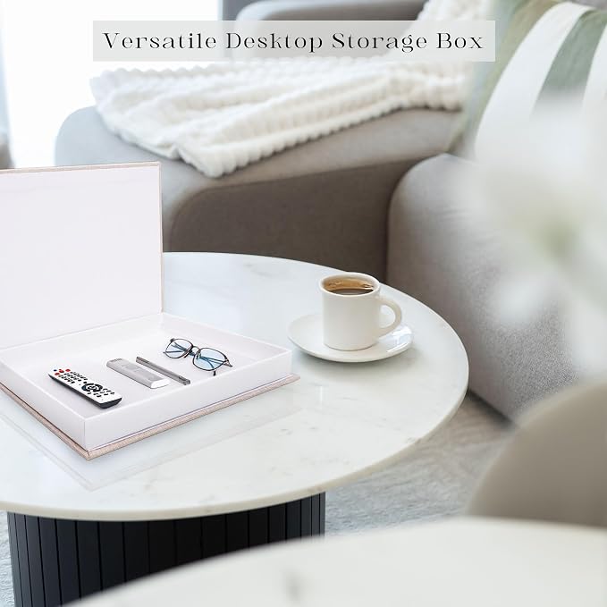 Book Shaped Storage Box Set of 2, Linen Black | Faux book organizer for bookshelf coffee table, eco-friendly odor-free lightweight, sturdy cardboard