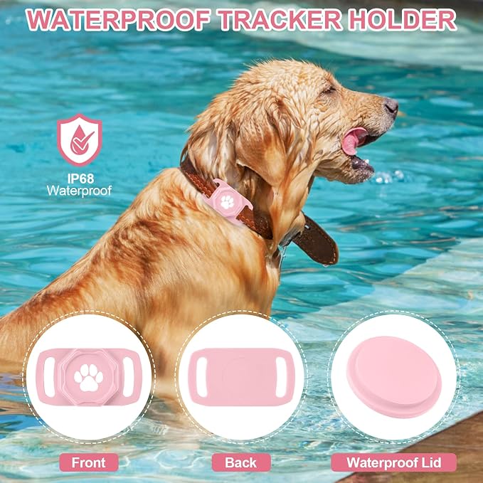 Smart Pet Tracker for Collar - Dog Tracker Pet Location Tracker with Holder | Real-Time Location, No Monthly Fee/ SIM Card, Work with Android Only (Not for IOS), Ultra-Slim, IP68 Waterproof Holder, Pink