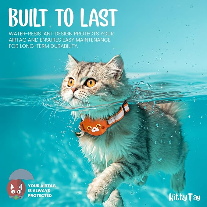 AirTag Cat Collar – Breakaway Reflective & Waterproof Collar with Built-in Holder, Adjustable with Bell for Indoor/Outdoor Cats – AirTag Not Included (Orange)