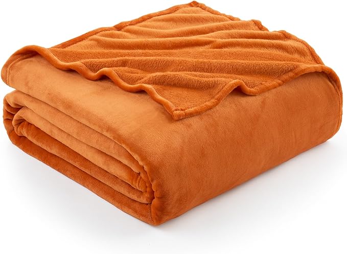 Hansleep Throw XL Orange Fleece Blanket, Soft Flannel Bed Blanket | Fuzzy Cozy Blanket 50x70 Inches, Multi-use for Bed, Sofa, Couch, Travel, Camping, All Season Warm Lightweight Cover