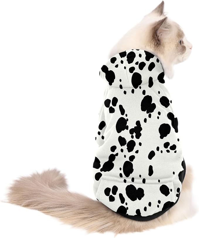 Cute Dalmatian Dog Costume, Dalmatians Print Hoodie Puppy Winter Halloween Cosplay Clothes Sweaters Outfits Pullover Pets' Sweatshirt Hoodies with Pocket for Small Dog XXS
