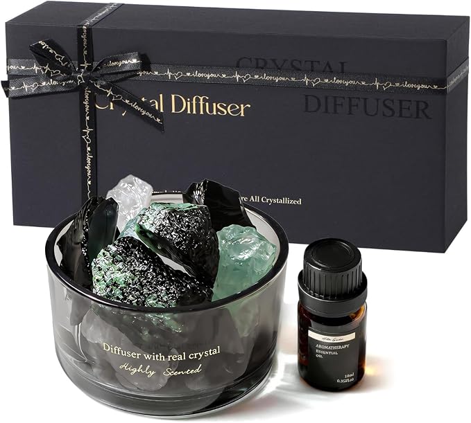 Crystal Stone Aroma Diffuser with Essential Oils for Home, Bathroom, Office, Home Decor & Fragrance 2 in 1, Chic Aromatherapy Gift Set (Jasmine Scent)