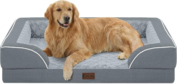 Orthopedic Washable Dog Bed for Extra Large Dogs, 42x30in, Grey | Orthopedic Foam Relieves Joint Pressure, Bolsters Supports Head And Neck, Washable Cover, Non-Slip Bottom