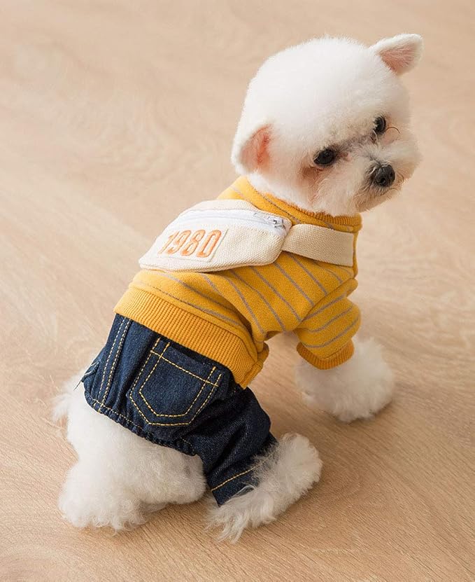 Dog Denim Clothes Pet Adorable Sweatshirt & Jeans Outfits for Medium Small Dogs Puppy Jumpsuit Cat Pants