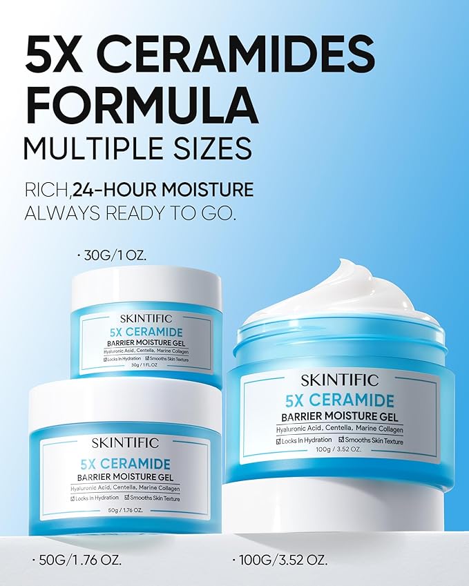 Face Moisturizer with 5X Ceramides, Hydrating Moisture Barrier Repair Cream for Sensitive/Oil Skin Types, Hyaluronic Acid & Centella, Daily Facial Moisturizer, Non-Comedogenic 50g/1.76fl.oz