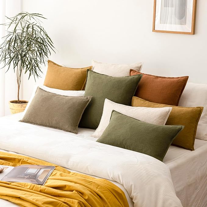 Foindtower Pack of 2, Decorative Linen Solid Throw Pillow Covers Soft Accent Cushion Case Boho Farmhouse Pillowcase for Couch Sofa Bedroom Living Room Home Decor 22 x 22 Inch Orange Brown