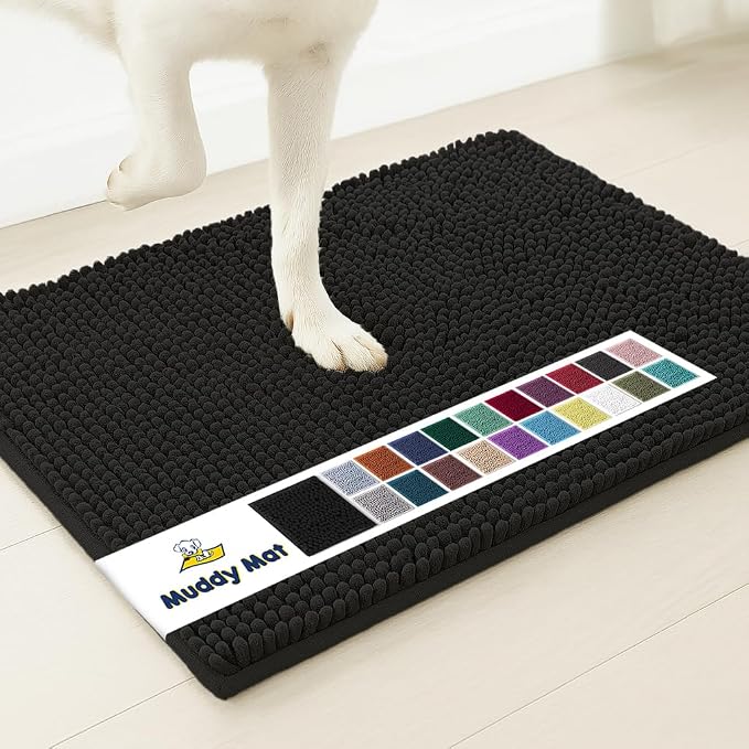 Muddy Mat® | Super Water Absorbent Door Mat Indoor, Microfiber Quick Dry Chenille Entryway Rug, Slip Resistant Front Door Mat, Indoor Mats for Entryway, Machine Washable Pet Rug, Black XXXL 72"X48"