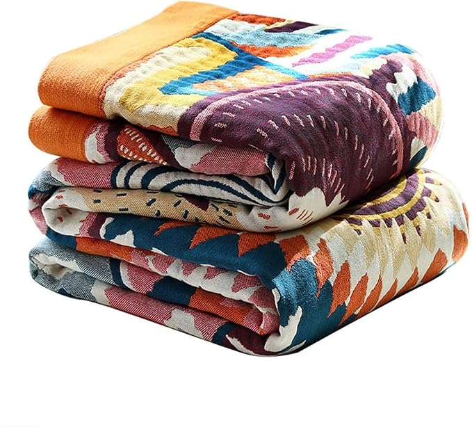 MSGKV Boho Throw Blanket for Bed 60"x80" 100% Cotton Twin Throw Couch Sofa | 100% Cotton Throw, Twin Size Blanket, Reversible Woven, Summer Breathable, Lightweight Comfort, Home Decor, Machine Washable