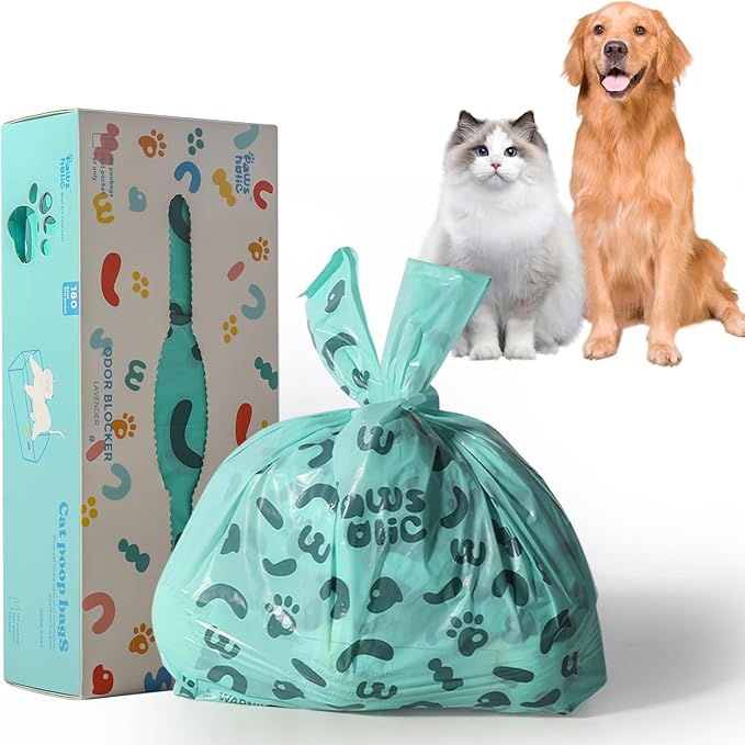 Cat Litter Disposal Bags and Dog Poop Bags with Handle,Cornstarch Based Extra Thick and Guaranteed Leak Proof Poop bags for Kitty and Doggy(180 Count 1.1 Gallon,Unscented)