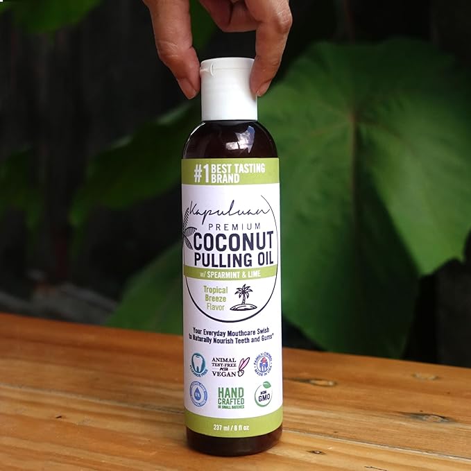 Kapuluan Coconut Oil Pulling for Teeth and Gums Mouthwash, 100% Pure and Natural, Non-GMO, Ayurvedic – Refreshing Spearmint and Lime Essential Oils