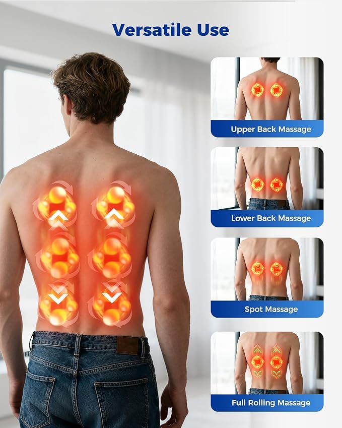 Shiatsu Back Massager with Heat-Electric Back Massager for Pain Relief Deep Tissue-Up and Down Rolling Massage Heated Lower Back Massager for Office/Home/Car-Gift for Men Women Parents
