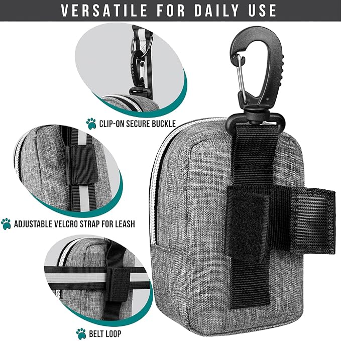 PetAmi Dog Poop Bag Holder for Leash, Waste Bag Dispenser Pet Pouch, Grey