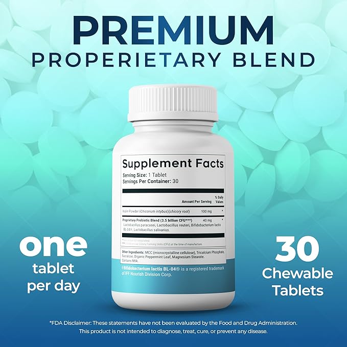 PurDentix Oral Health Probiotic – 4-Strain Formula for Healthy Gums, Teeth & Fresh Breath – 180 Chewable Tablets