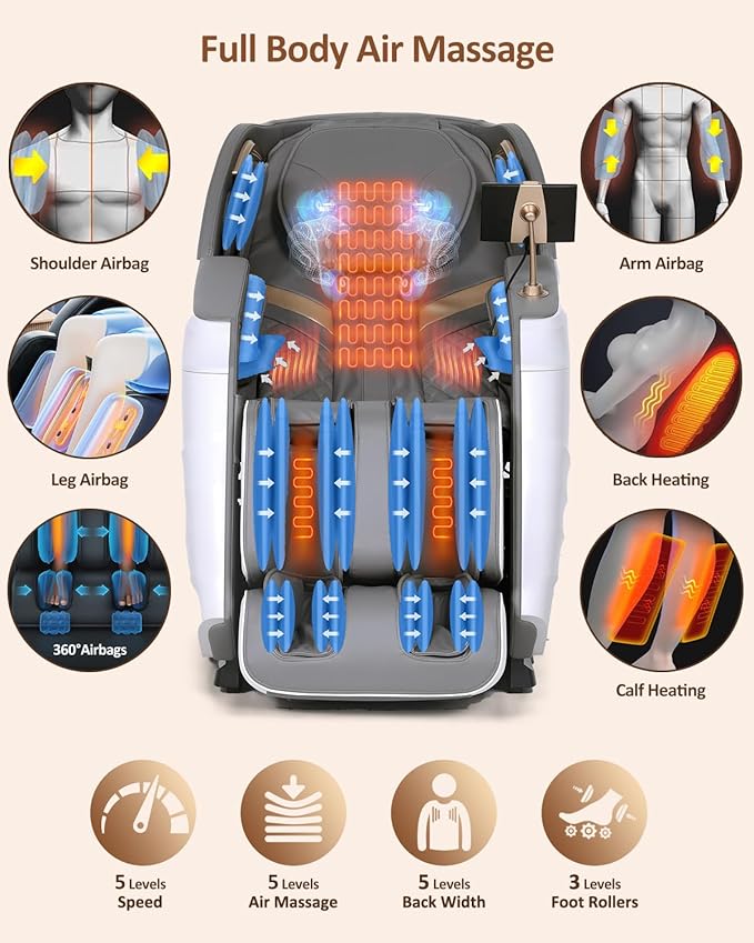 RELX 2025 Massage Chair Full Body, 20 Modes Zero Gravity SL-Track Shiatsu Massage Chair Built-in Heat System, Airbag Massage with Body Scan, Deep Yoga Stretch, Calfrest Extension and AI Control(White)
