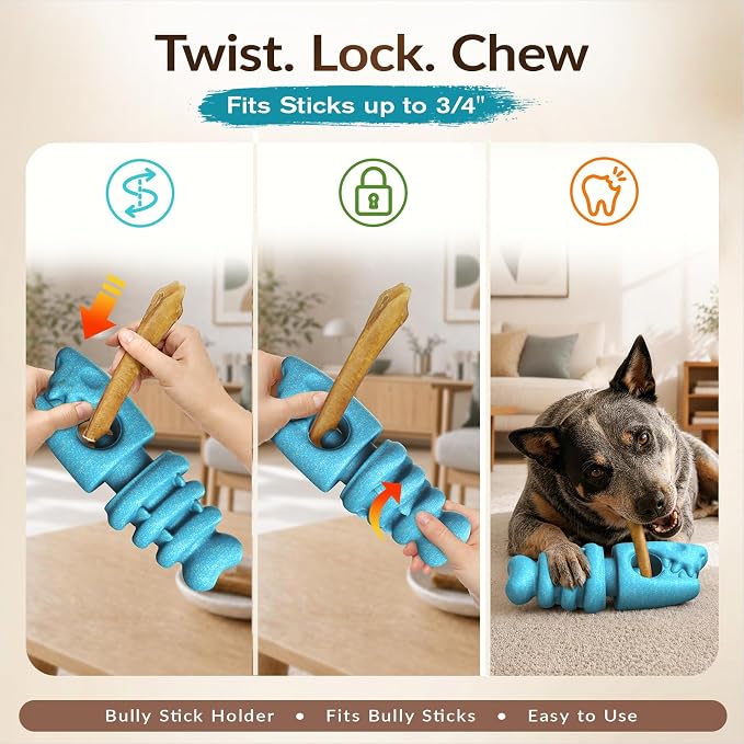 KADTC 2-in-1, Dog Bully Stick Holder, Tough Chew Toy for Aggressive Chewers