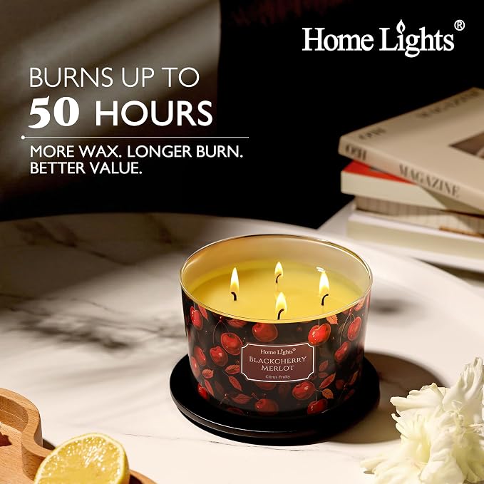 HomeLights Soy Wax Candles for Home Scented, 4-Wick Candles in Blackcherry Merlot Scented, Aromatherapy Candles Gift for Parties, Relaxing, Eclectic Mixed Styles, 18oz