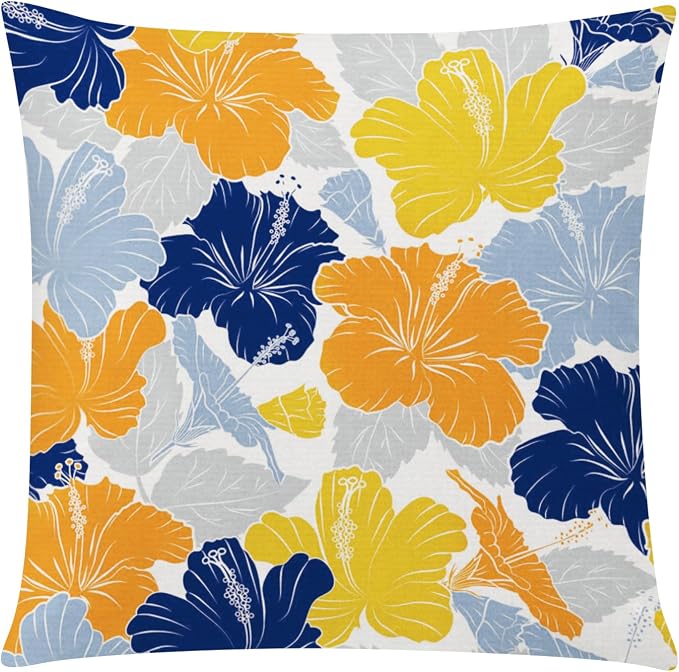 Yellow Blue Throw Pillow Covers 16x16 Set of 6, Daisy Floral Linen Decor | spring floral, wild flower bloom, decorative cushion cover, Breathable Linen, Accent pillow chair small Sofa summer Decor
