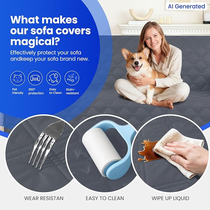 Waterproof Dog Blanket, Non-Slip Soft Pet Bed Cover, Couch Cover for Dogs Washable, Protects Sofa, Furniture, Crate, Car, Tear Resistant Leakproof Pet Blanket (52x82 Inch, Dark Grey)