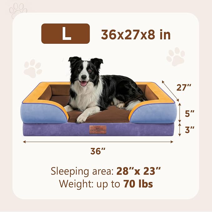 Comfort Expression Orthopedic Dog Beds for Large Sized Dog with Bolster | Waterproof Dog Couch Bed with Washable Cover & Non-Slip Bottom, Supportive Egg Crate Foam Large Pet Bed, 36x27 Inch