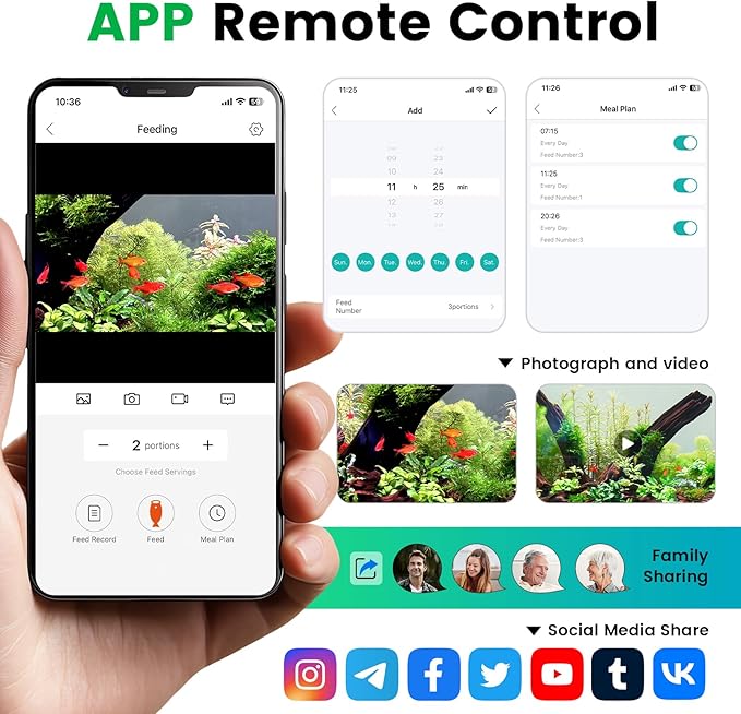 fishkeeper Automatic Fish Feeder for Aquarium Flakes, WiFi (2.4G/5.0G) | APP Control - Auto Fish Food Dispenser/Betta Fish Feeder with HD 2.5K Camera and Timer, Aquarium Feeder for Turtle Koi Tanks