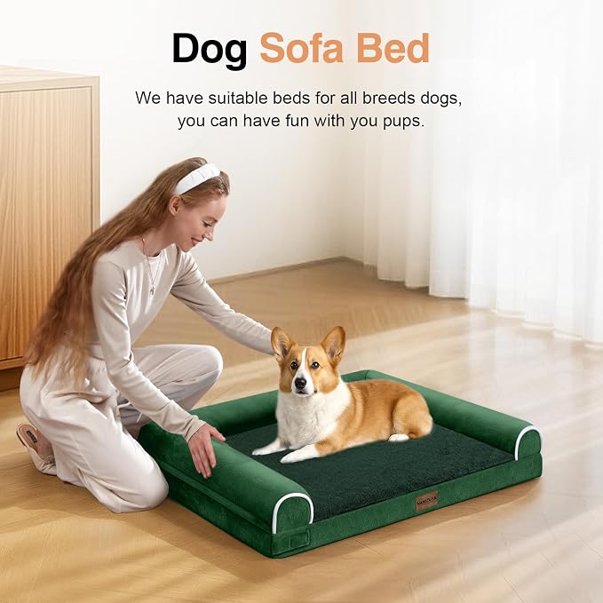 Orthopedic Dog Bed for Medium Dogs, 30 x 20 Inch, Emerald | Egg crate foam for joint support, 3-sided bolster pet sofa, waterproof lining, washable cover, and non-skid base