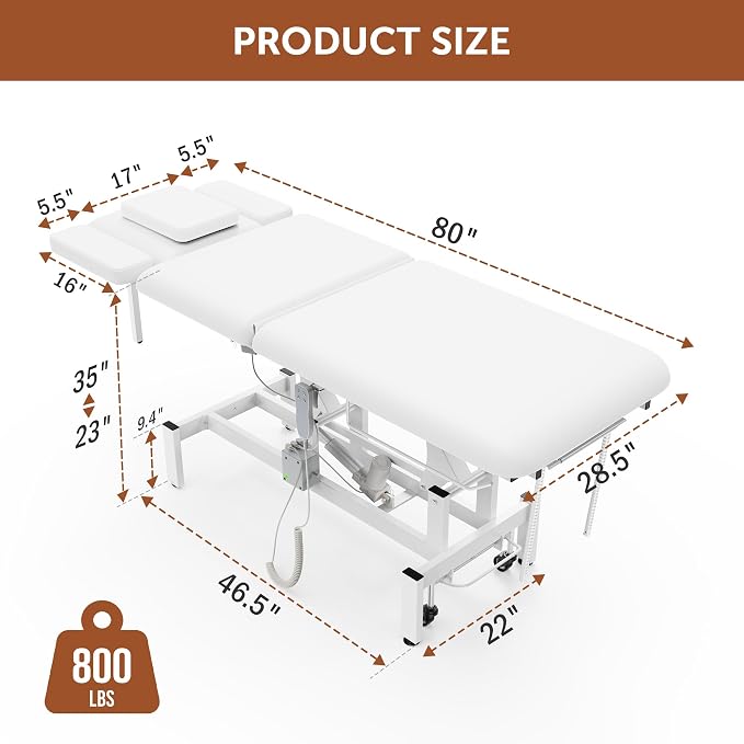Professional Electric Massage Table, 2 Motors Hydraulic Electric Lift Adjustable Waist and Height Lifting Functions for Treatment/Physical Therapy/Spinal Massage/Facial Spa/Waxing/Tattooing - White