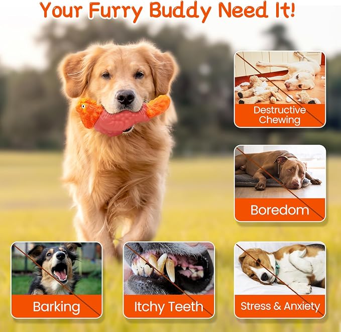 WinTour Tough Dog Toys for Aggressive Chewers, Dog Chew Toys for Large Dogs, Turkey Indestructible Squeaky Dogs Toy to Keep Them Busy