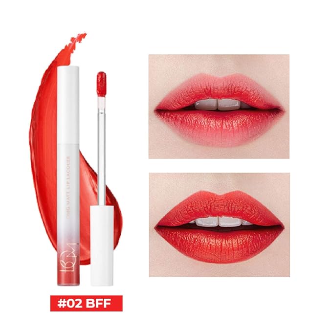 bom OMG Matte Lip Lacquer #BFF Waterproof Long Wearing Orange Red Liquid Lipstick, Matte Finish, Full Coverage 0.14 oz