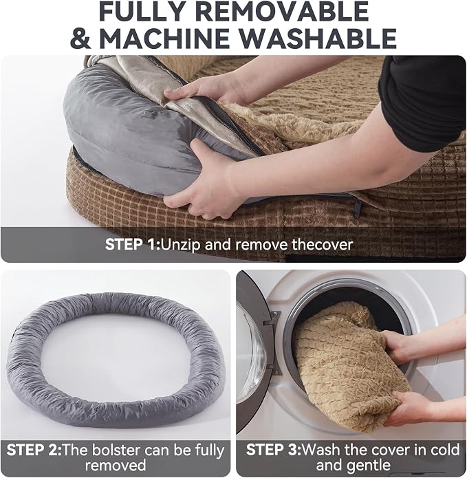 JOEJOY Orthopedic Dog Bed for Extra Large Dogs, XXL Egg-Crate Memory Foam Pet Bed with Bolster Sides, Waterproof Lining, Removable Washable Cover & Non-Slip Bottom, Brown
