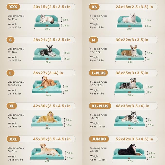 Orthopedic Waterproof Jumbo Dog Bed with Bolster for Extra Large Dogs | Pillow Support for Neck Relief, Egg Crate Foam, Waterproof Liner, Anti-Slip Bottom, Removable Bolster Cover, 53 x 42 Inch
