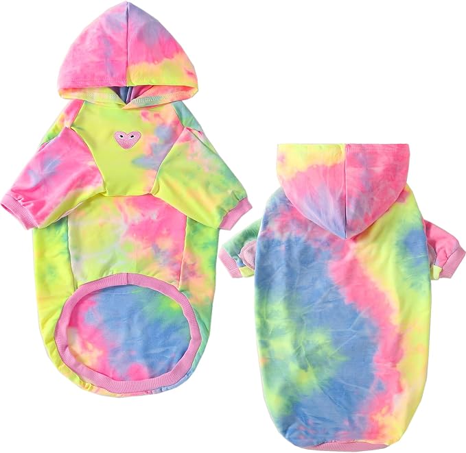 Dog Cotton Tie dye Hoodie Pink Pullover Sweatshirts Soft and Stretch Pets Clothes Hooded for Medium Large Dogs(Pink L)
