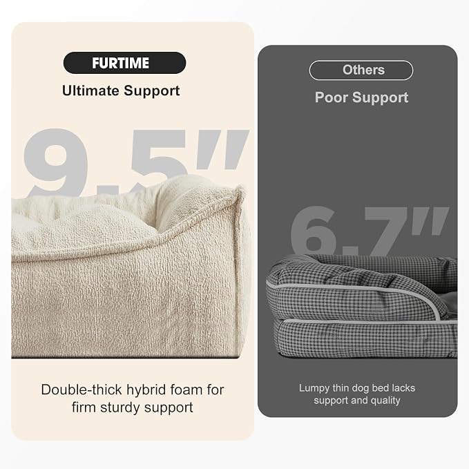 FURTIME XL Orthopedic Dog Bed Large Sized Dog, Extra Washable Dog Couch 42" | Supportive Thick Pet Sofa, Ergonomic Slant Dog Beds with Removable Cover, Ultra Soft Surface & Non-Slip Bottom, Beige