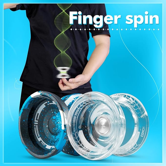 WATIEOBOO yoyo 2-Piece Set - P02 Crystal yo-yo and M18 Black Blue Silver Camouflage Yo-yo, Suitable for Beginners and Professional Yoyo Stunt Players, Adult Yo-Yo and Beginner Yo-Yo