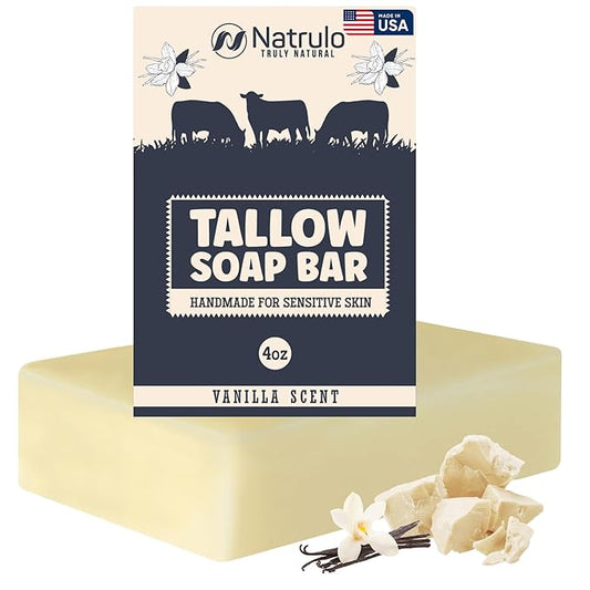 Beef Tallow Soap Bar – All Natural Grass Fed Tallow Soap Vanilla – Moisturizing Face & Body Wash Great for Eczema, Dry, Itchy, Sensitive Skin – Handcrafted Bath Soap for Adults, Kids, Made in USA