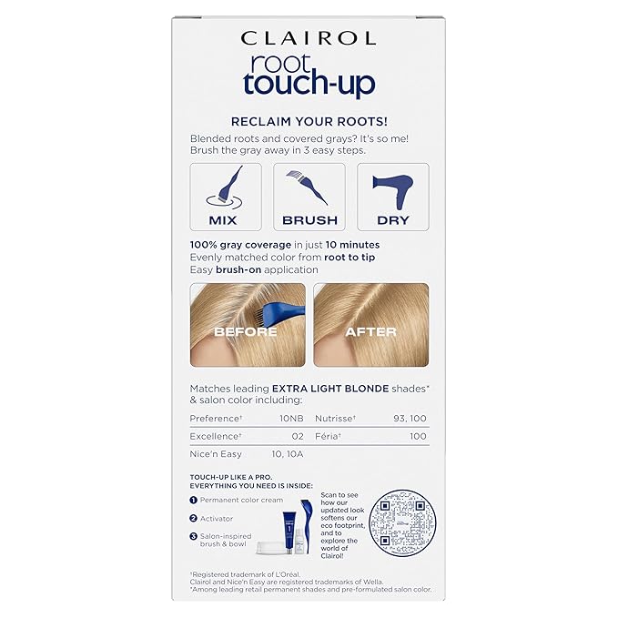 Clairol Root Touch-Up by Nice'n Easy Permanent Hair Dye, 10 Extra Light Blonde Hair Color, Pack of 2