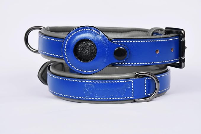 Airtag Luxury Real Leather | Genuine Leather Soft Padded Dog Collar for Medium Large Dogs | Leather with Anti -Rust Hardware (Size - L) Fits Neck 18, 19, 20 & 21 inches