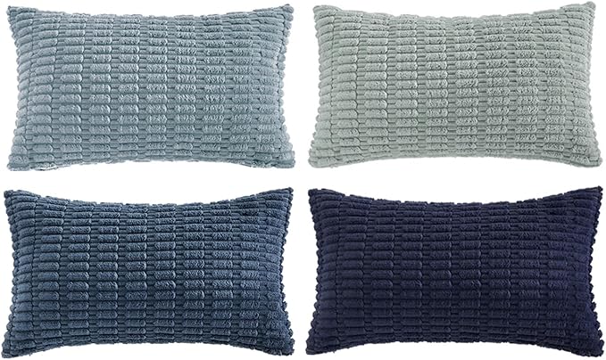 Fancy Homi 4 Packs Decorative Throw Pillow Covers for Living Room Couch Bed, Modern Farmhouse Boho Home Décor Accent Cushion Case, 20" x 12", Blue Series