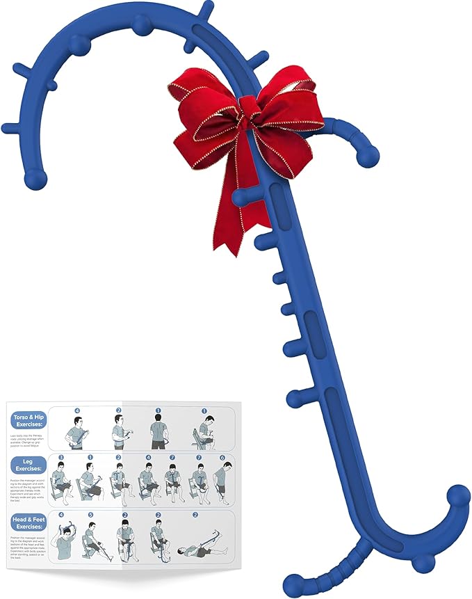 Back and Neck Massager for Pain Relief Deep Tissue, Upgraded Full Body Trigger Point Cane Massage Tools, Massage Stick Pressure Point Hook, Muscle Knot Remover Tool (Blue)