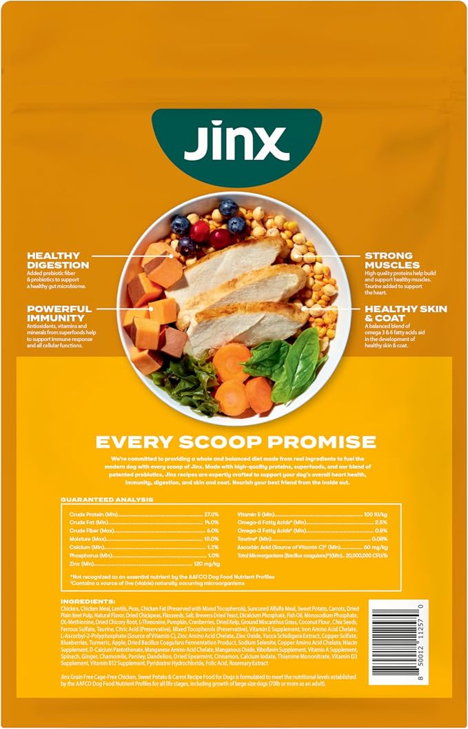 Jinx Premium Grain-Free Dry Dog Food, for All Lifestages - Real Chicken, Sweet Potato & Carrot Kibble with Superfoods for Immune Support & Probiotics for Digestive Support - No Fillers - 4lb