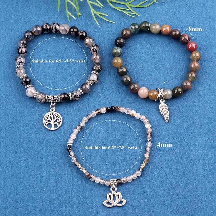 UEUC Tree of Life Yoga Healing Stone Bracelets,Multilayer Lotus Chakra Stone Reiki Bracelet Sets,Anxiety Crystal Natural Stone,for Women Stress Relief