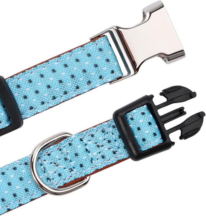 Bow Tie Dog Collar Checkered Pattern Sky Blue with Bowtie for Boy Girl Dogs Large