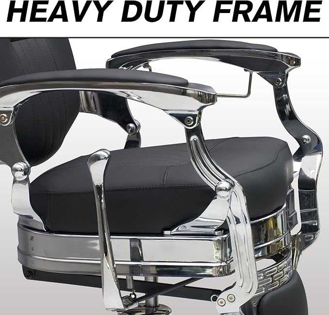 MYS Barber Chair,Hydraulic Salon Chair for Barbershop,spa & Tattoo,Vintage Design, Professional Hairdressing with 360° Rotation, 160°Reclining,Adjustable headrest, 550lbs Capacity, (Sliver)