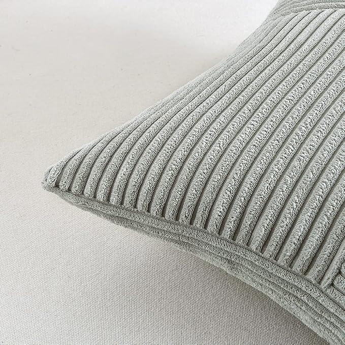 Fancy Homi Set of 1 Grey Boho Long Lumbar Body Decorative Throw Pillow Cover 21x54 Inch for Bed Couch Bedroom Bench, Soft Patchwork Corduroy Textured Pillow Case, Rustic Farmhouse Room Decor